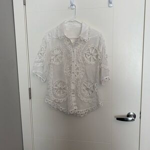 White Lace Button-Up Blouse